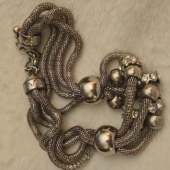 Vintage 1990s Chunky Metal Rhinestone Mesh Chain Baddie Statement Necklace - Picture 7 of 7